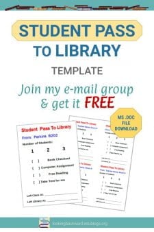 Student Pass to Library: Get the FREE Template to create your own customized laminated passes for students to come to the library during class-time. FREE download after joining my email group! | No Sweat Library