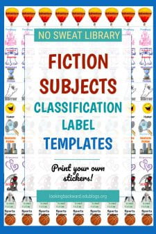 Help Students Find Fiction Subjects with Book Labels, Signs, & Shelf Labels - School Librarians can use this color-coordinated package of bookcase signs, shelf labels, and book spine labels to help students identify 16 common Fiction Subjects in your Fiction area. Visit my TPT store to learn more and buy now! #NoSweatLibrary