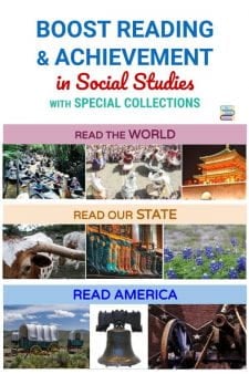 Help Students Achieve in Social Studies with Special Library Collections - School Librarians know that increased content knowledge means higher achievement in that subject. Give students a boost in social studies by creating special grade-level collections of fiction & nonfiction social studies topical books! Here's how I did it. #NoSweatLibrary