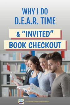 "Hack" Book Checkout with Silent Reading - Stop the noise & chaos during book checkout by establishing Drop Everything And Read time. Here's how I "invite" students in small groups so checking out books goes much more quickly & quietly. #NoSweatLibrary