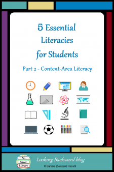 5 Essential Literacies for Students: Part 2 Content Area Literacy - Our students need to be proficient in 5 Essential Literacies and School Librarians can integrate a Library Literacy component into any class visit. In Part 2 we look at 5 ways to incorporate Content Area/Disciplinary Literacy into library visits with subject area classes. #NoSweatLibrary