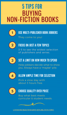 5 Tips for School Librarians on Non-Fiction Book Purchases - Non-fiction books are useful over a longer time period than fiction so we weed less extensively. That makes it critical to choose high-quality books that fit our curricular needs and student interests. These 5 tips help a School Librarian make wise professional decisions. #NoSweatLibrary