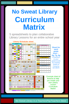 This visual organizer helps you create collaborative Library Lessons throughout the school year and across grade levels. Spreadsheet fields for grade-level subject area units & assessments, Information Literacy Skills, and National School Library Standards.